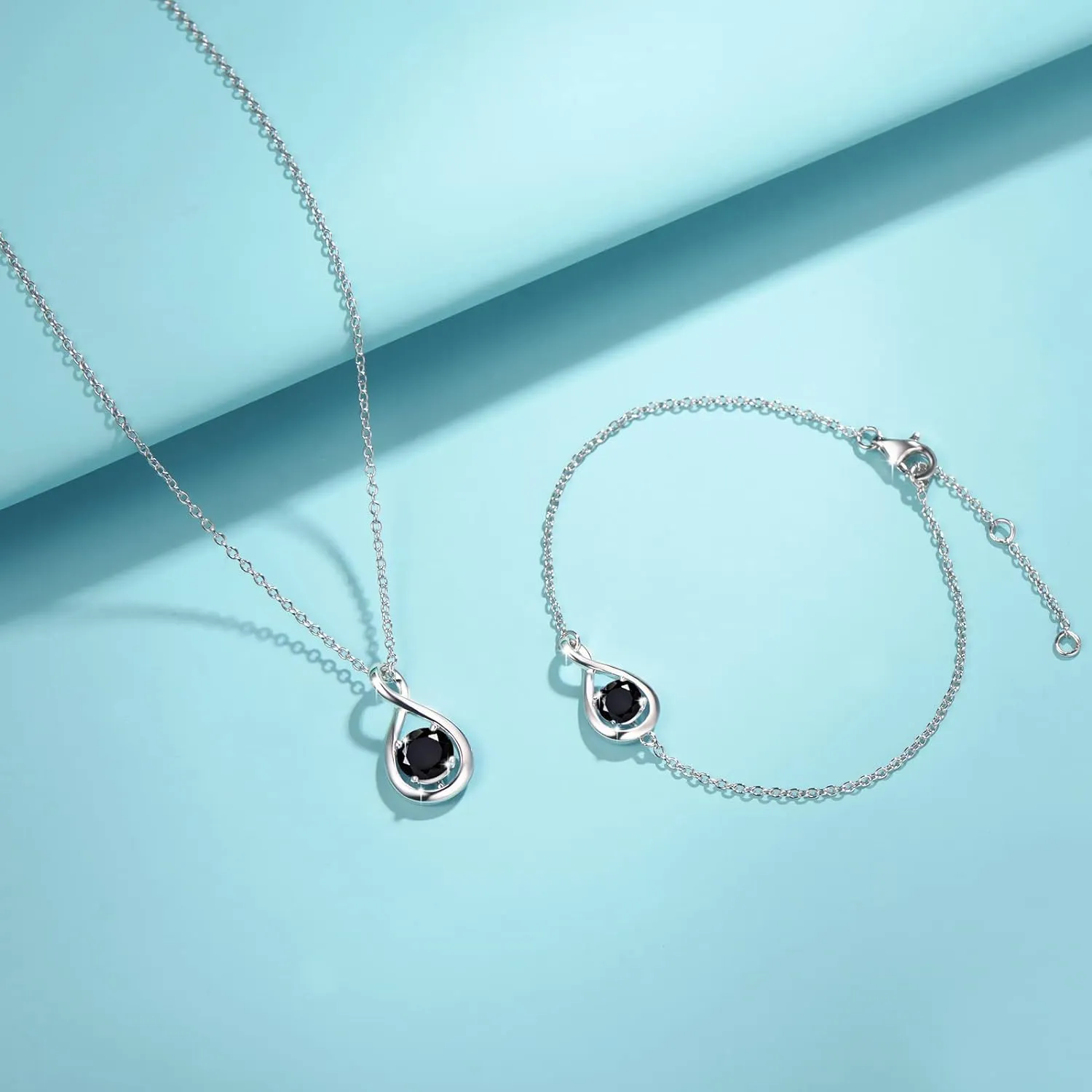 "Infinite Embrace" Black Onyx Stone Infinity Symbol Sterling Silver Bracelet