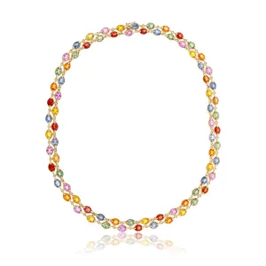 Rainbow Sapphire & Diamond Tennis Necklace