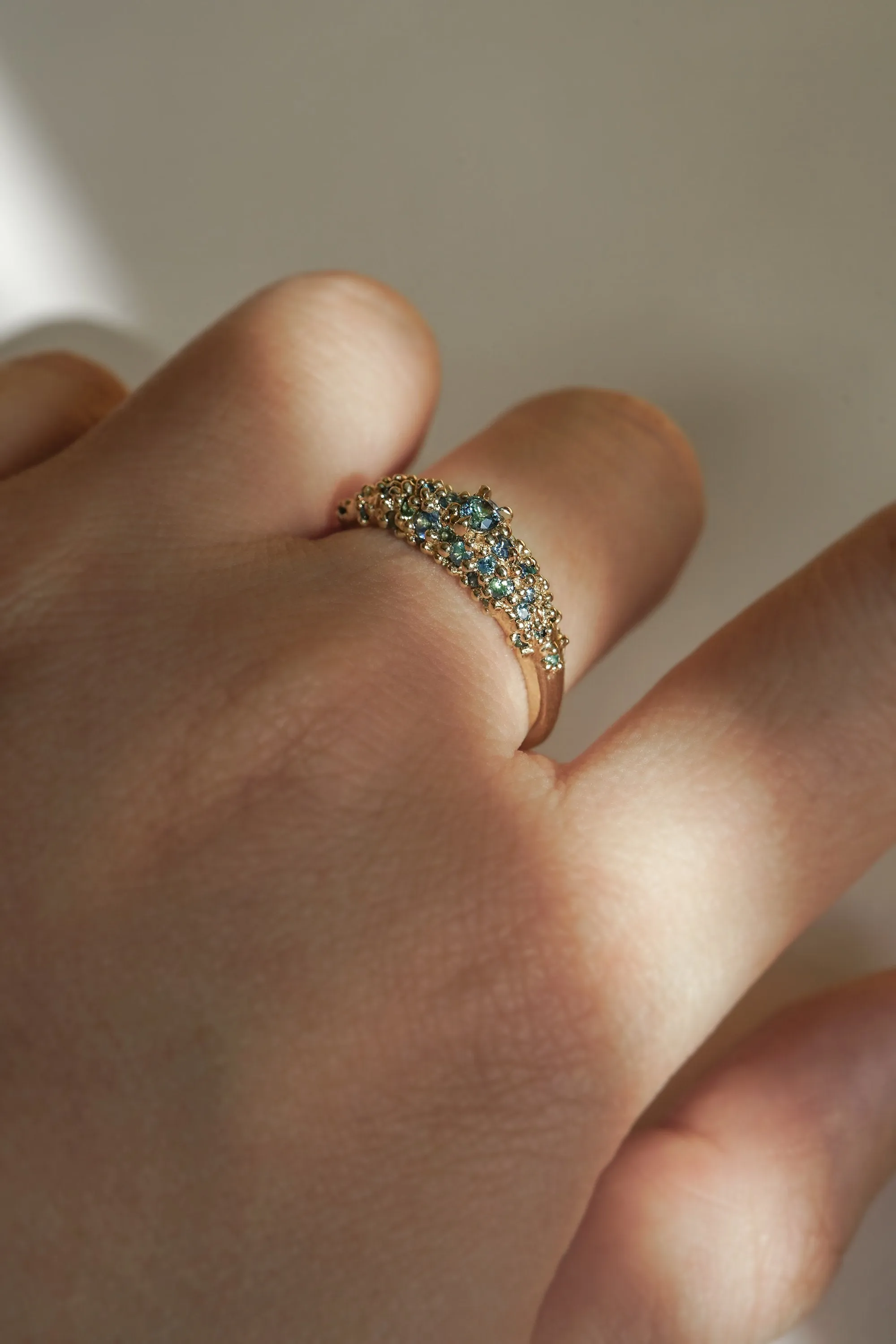 Rainbow Sapphire and Diamond Moss Signet Ring