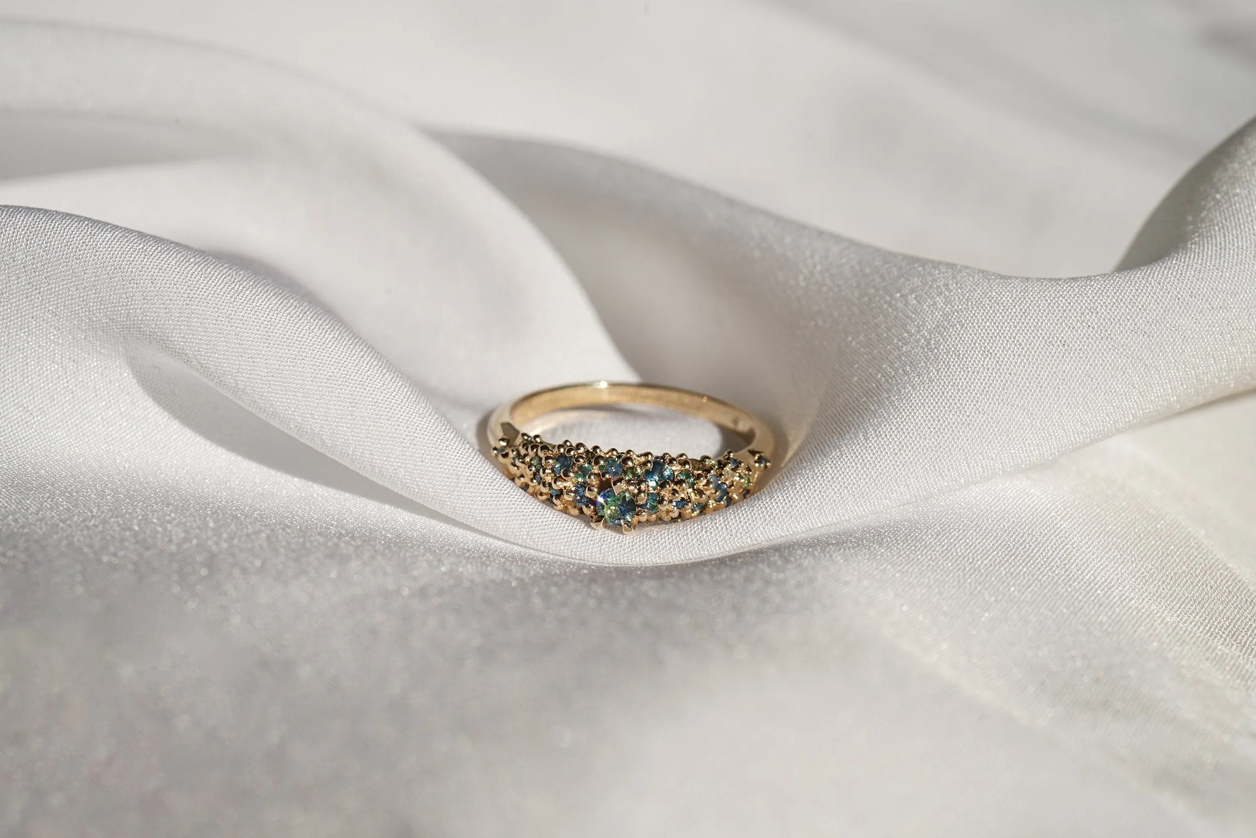 Rainbow Sapphire and Diamond Moss Signet Ring