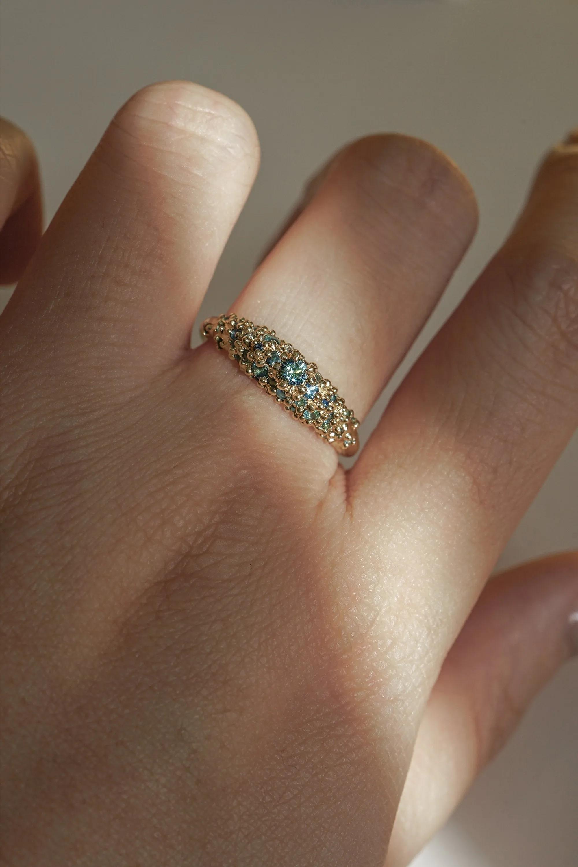 Rainbow Sapphire and Diamond Moss Signet Ring