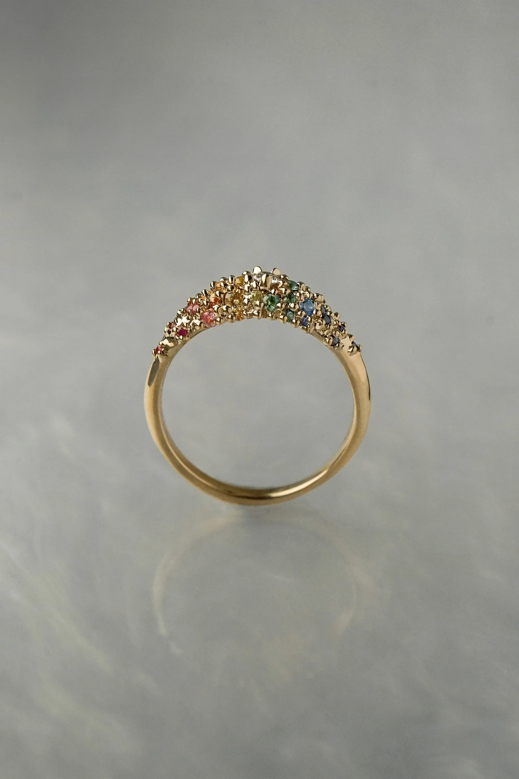 Rainbow Sapphire and Diamond Moss Signet Ring