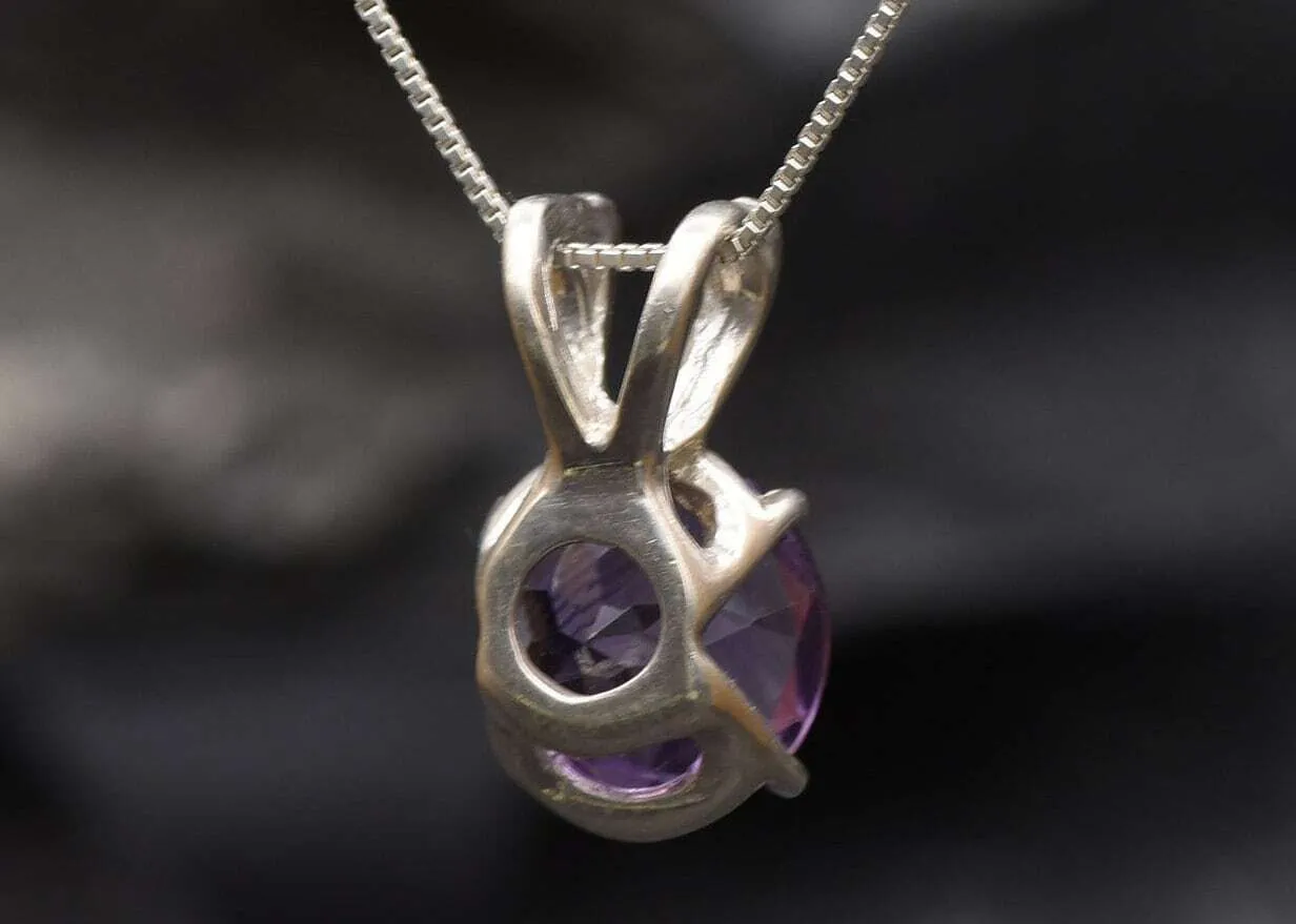 Real Amethyst Pendant - Classic Purple Necklace - Minimalist Round Necklace