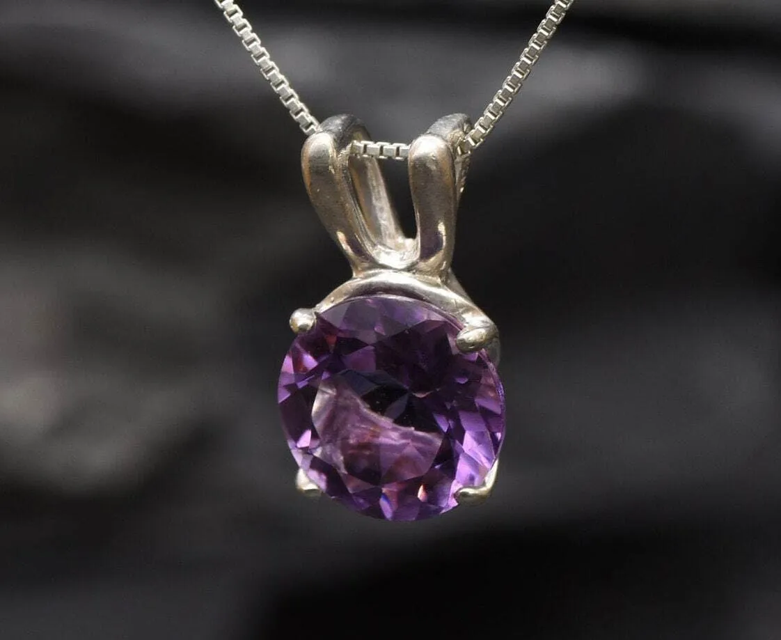Real Amethyst Pendant - Classic Purple Necklace - Minimalist Round Necklace