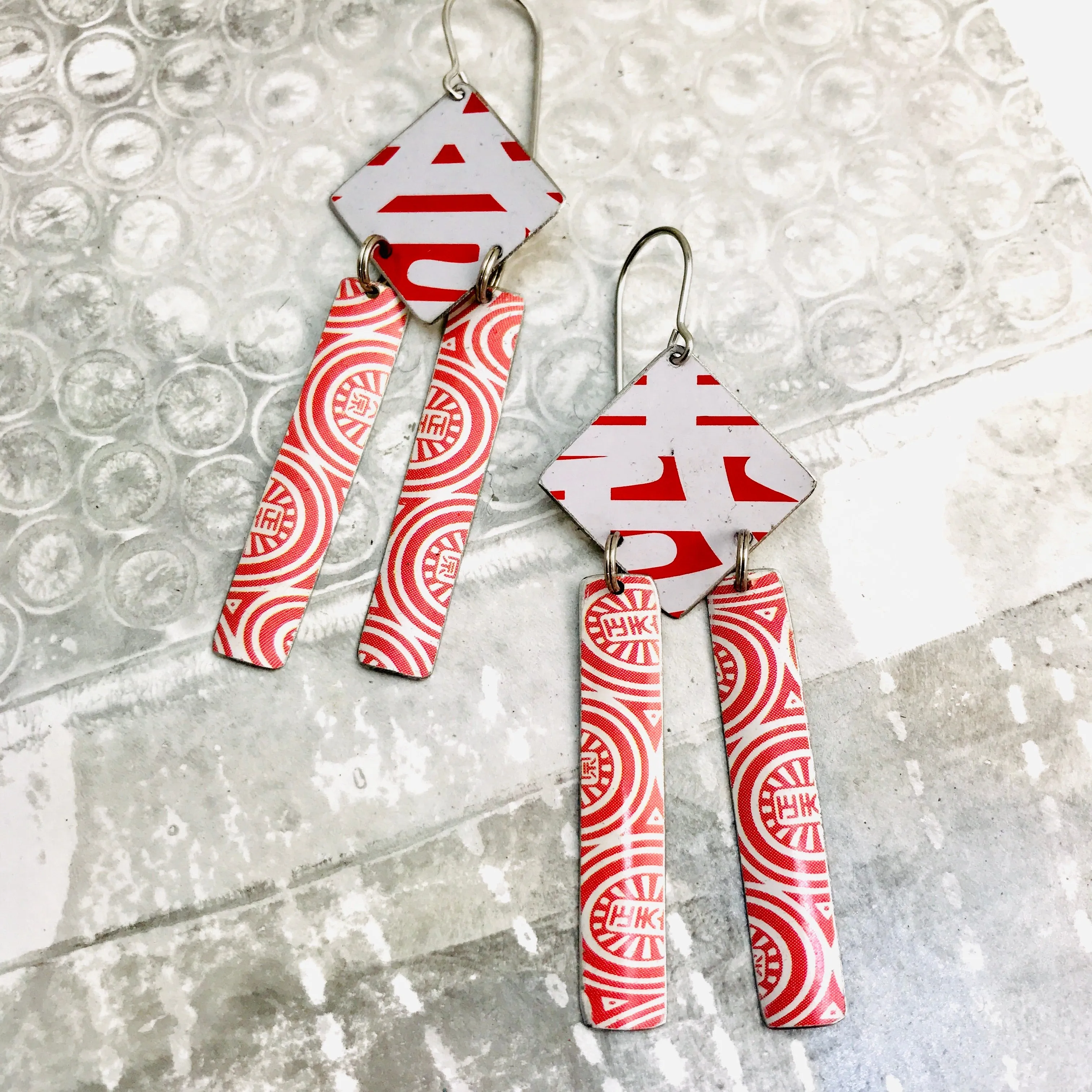 RESERVED Egg Roll & Birds Tin Earrings