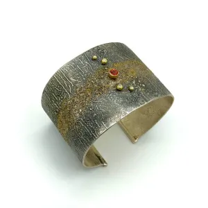 Reticulated Silver Cuff with Red Sapphire and Diamonds