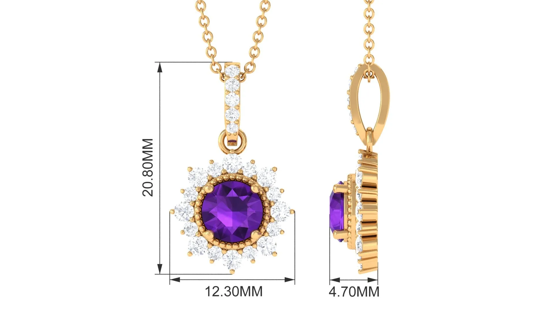 Round Amethyst Halo Pendant with Diamond Accent Bail