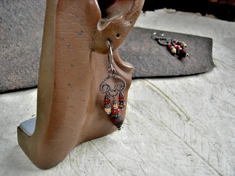 Russet Chandelier Earrings, Handmade Hangers, Carnelian & Jasper