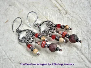 Russet Chandelier Earrings, Handmade Hangers, Carnelian & Jasper