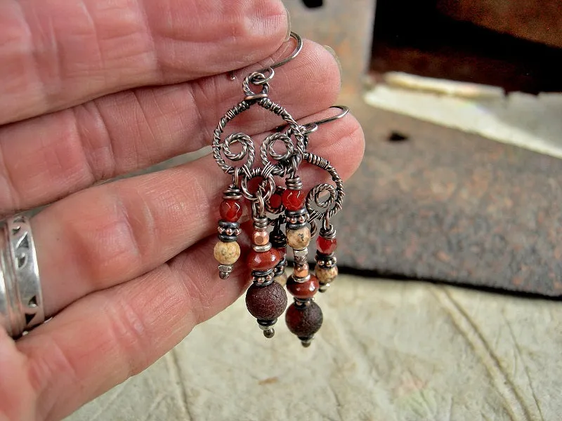 Russet Chandelier Earrings, Handmade Hangers, Carnelian & Jasper