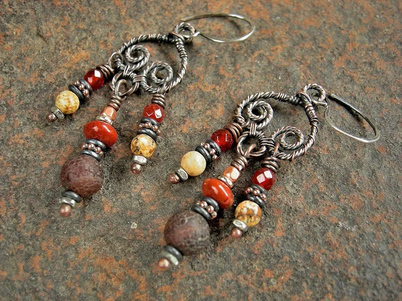 Russet Chandelier Earrings, Handmade Hangers, Carnelian & Jasper