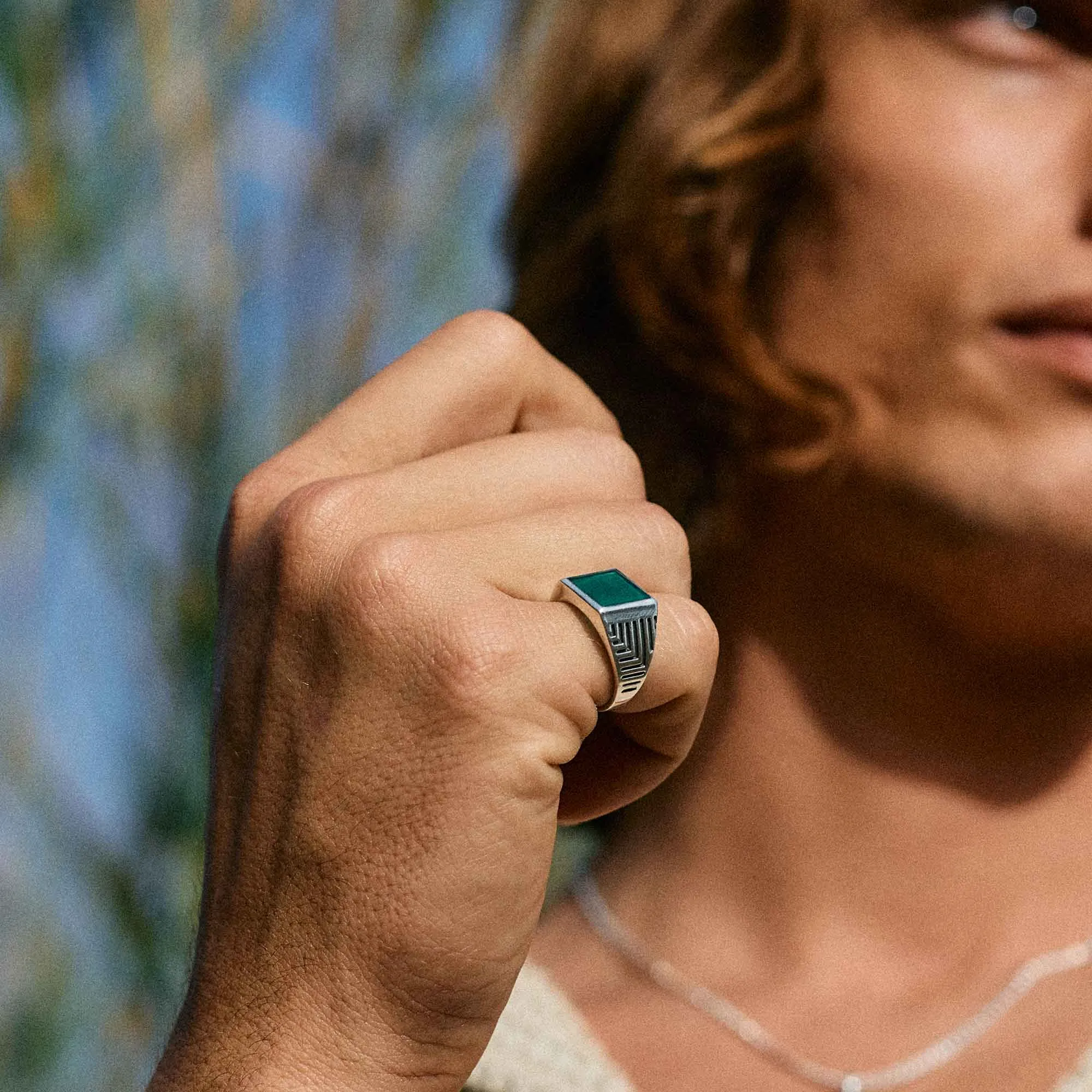 Sacred Universe Men's Signet Ring - Green Onyx