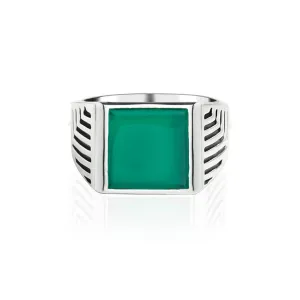 Sacred Universe Men's Signet Ring - Green Onyx