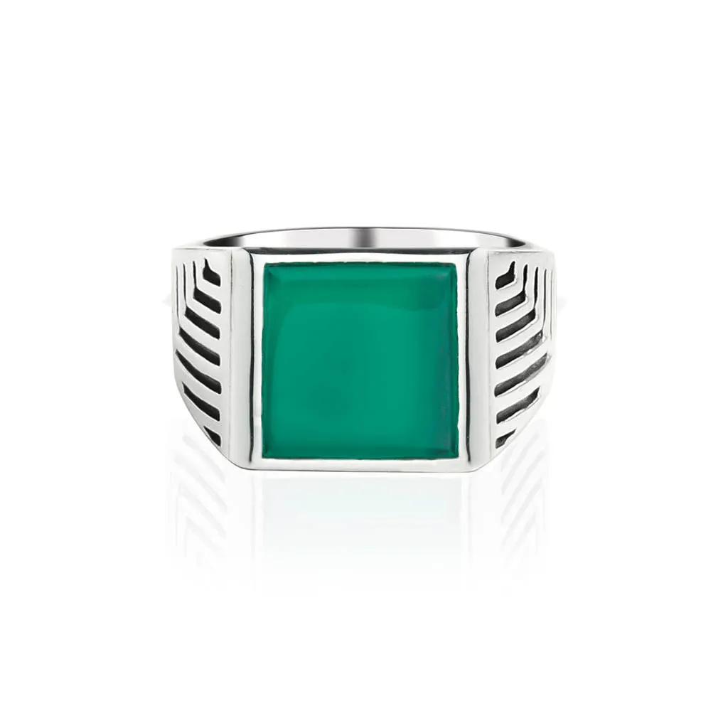 Sacred Universe Men's Signet Ring - Green Onyx