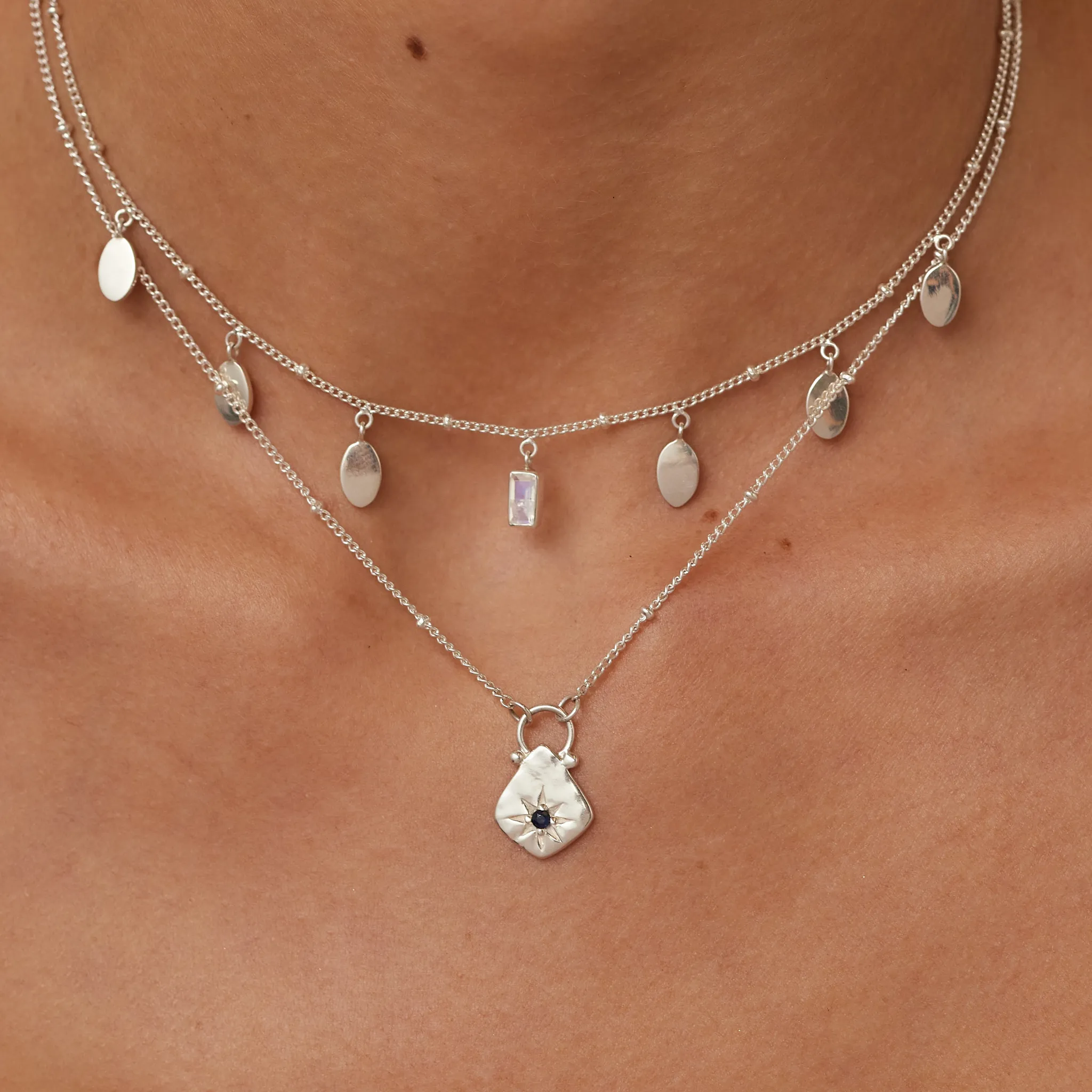 Sapphire Star Hammered Silver Necklace