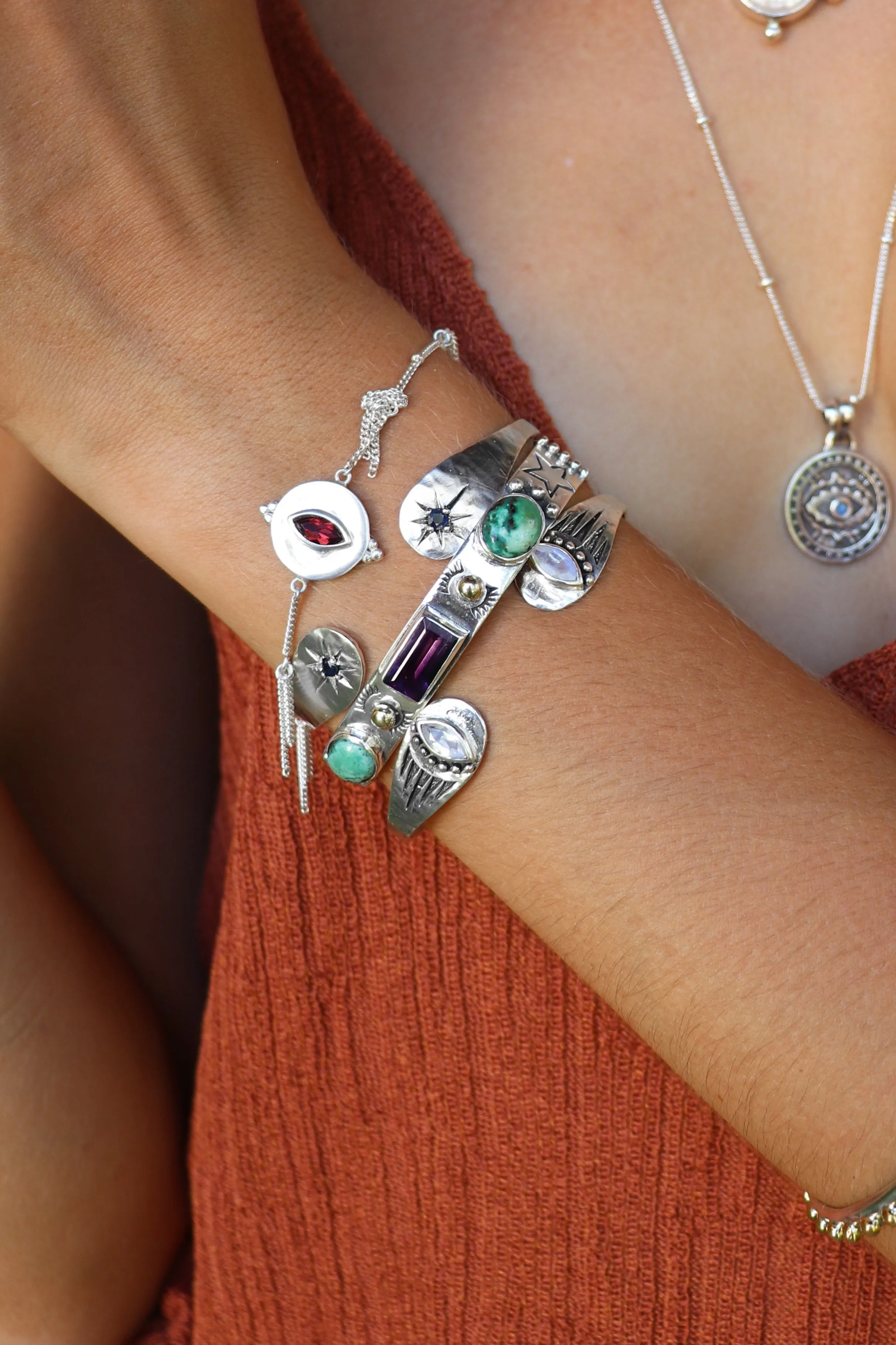 Sapphire Star Silver Cuff