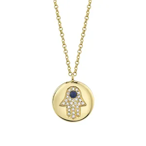 Shy Creation Diamond & Blue Sapphire Hamsa Necklace SC55004945