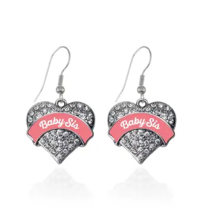 Silver Coral Baby Sister Pave Heart Charm Dangle Earrings