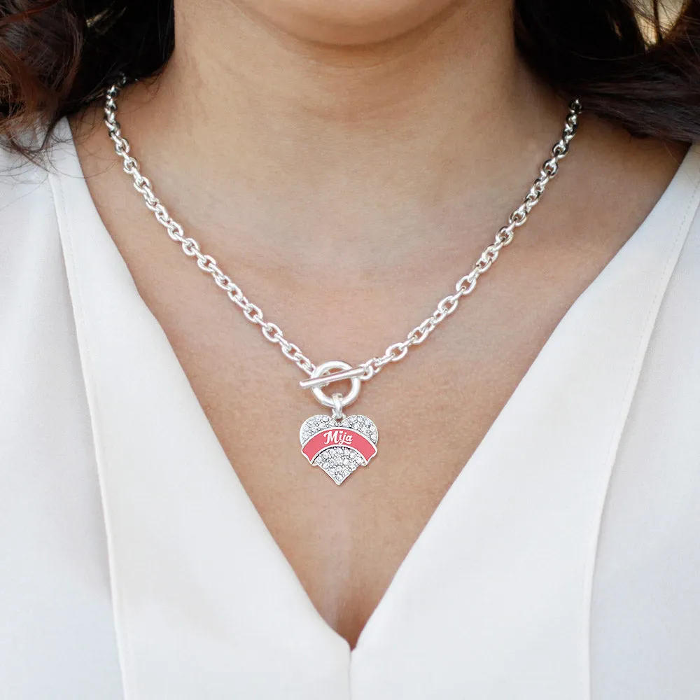 Silver Coral Mija Pave Heart Charm Toggle Necklace