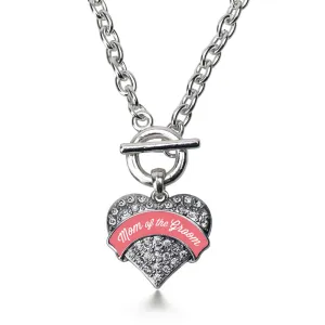 Silver Coral Mom of Groom Pave Heart Charm Toggle Necklace