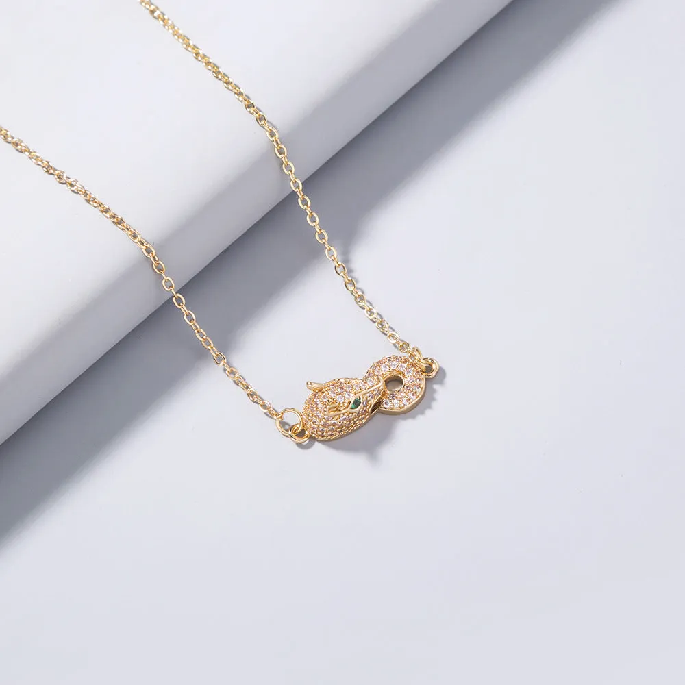 Simple Inlaid Zircon Leopard Head Gold Bracelet