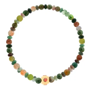 Small Gold Coral Lego Cube on Indian Agate Beaded Bracelet