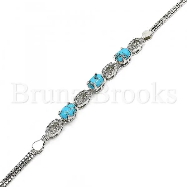 Sterling Silver 03.286.0017.07 Fancy Bracelet, with Turquoise Cubic Zirconia and White Crystal, Polished Finish, Rhodium Tone