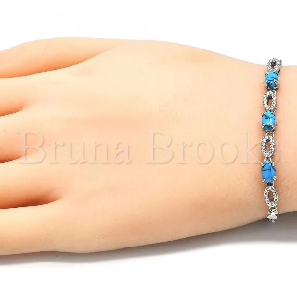 Sterling Silver 03.286.0017.07 Fancy Bracelet, with Turquoise Cubic Zirconia and White Crystal, Polished Finish, Rhodium Tone