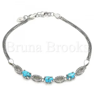 Sterling Silver 03.286.0017.07 Fancy Bracelet, with Turquoise Cubic Zirconia and White Crystal, Polished Finish, Rhodium Tone