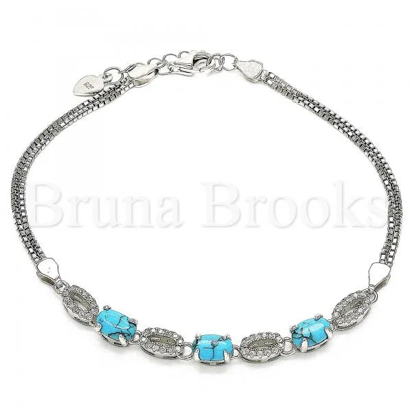 Sterling Silver 03.286.0017.07 Fancy Bracelet, with Turquoise Cubic Zirconia and White Crystal, Polished Finish, Rhodium Tone