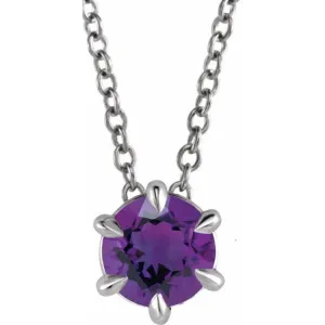 Sterling Silver 4 mm Natural Amethyst Solitaire 16-18" Necklace