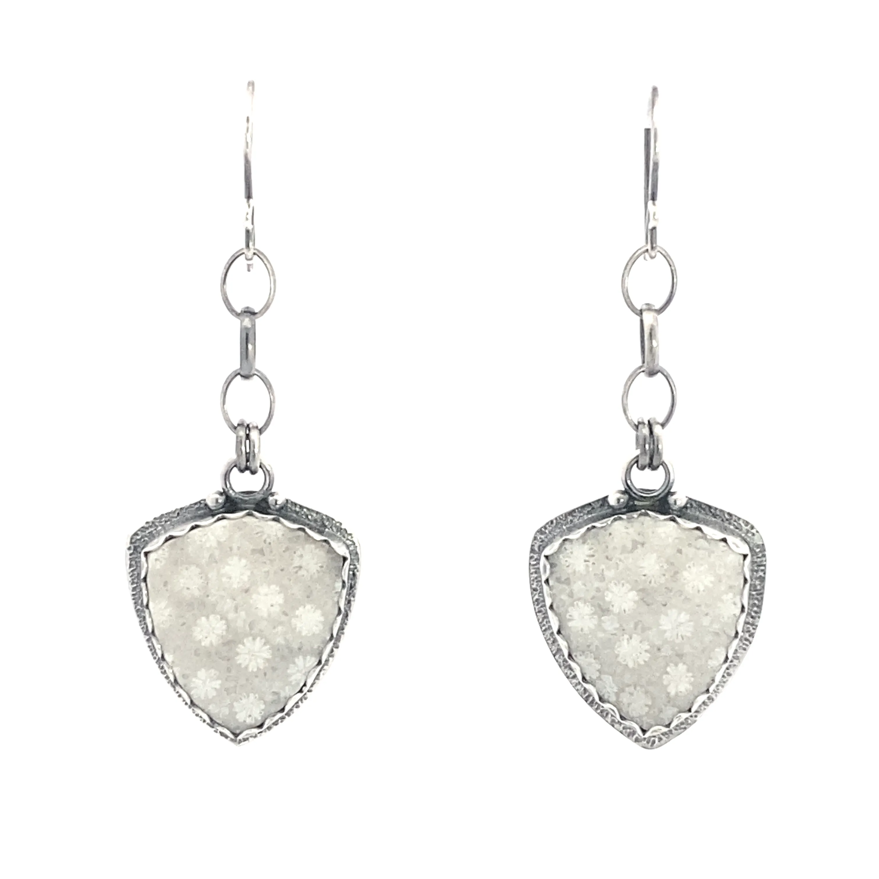 Sterling Silver Earrings with Fossil Coral Cabs