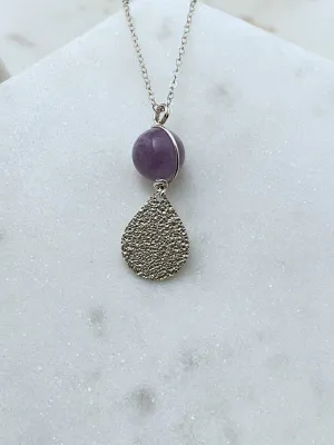 Sterling silver hammered necklace with amethyst