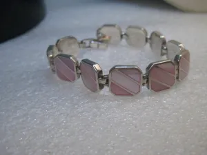 Sterling Silver MOP Bracelet Pink Inlaid Tiles , 7", 11.5mm wide, 25 grams