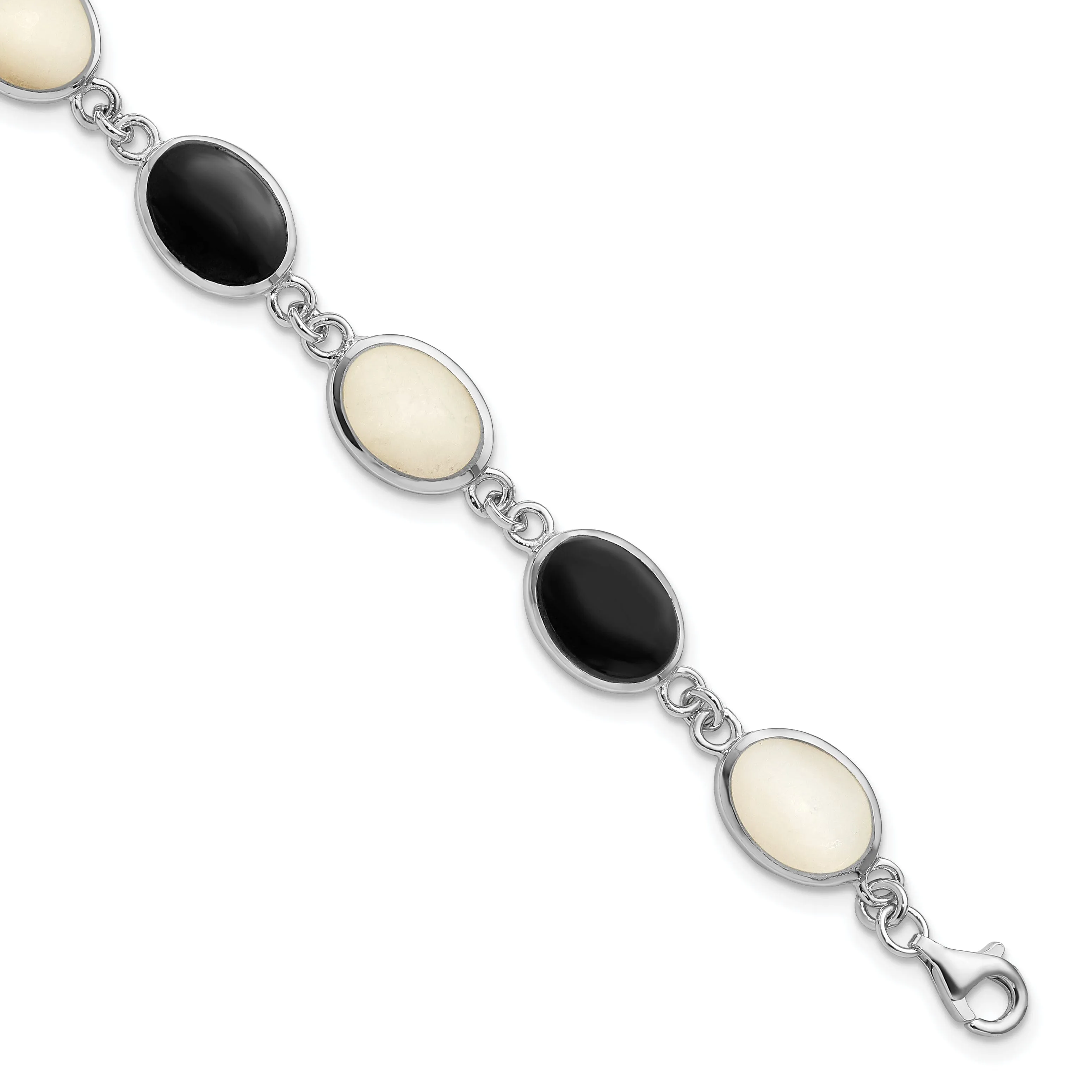 Sterling Silver Onyx Mother of Pearl Bracelet