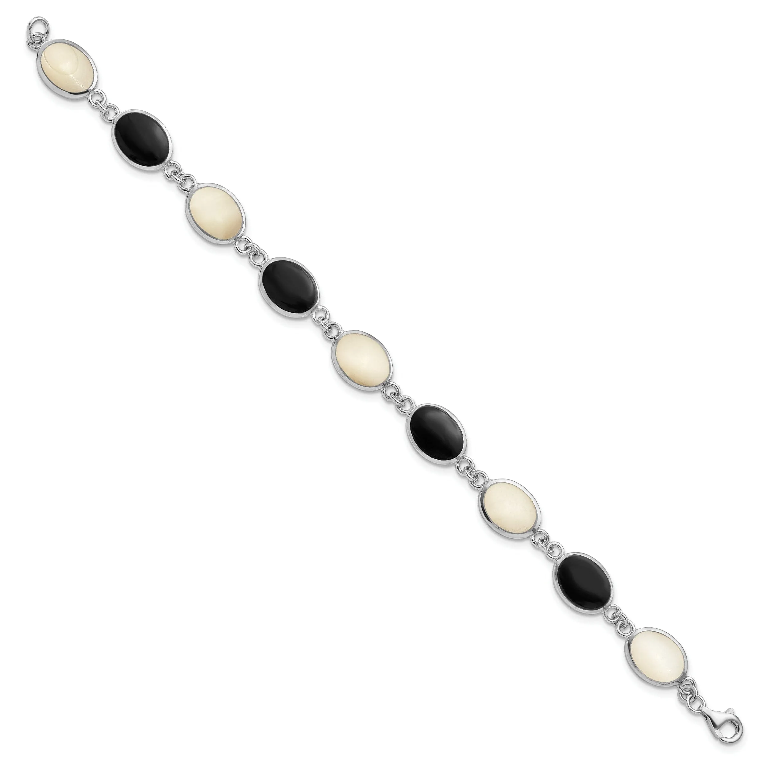 Sterling Silver Onyx Mother of Pearl Bracelet