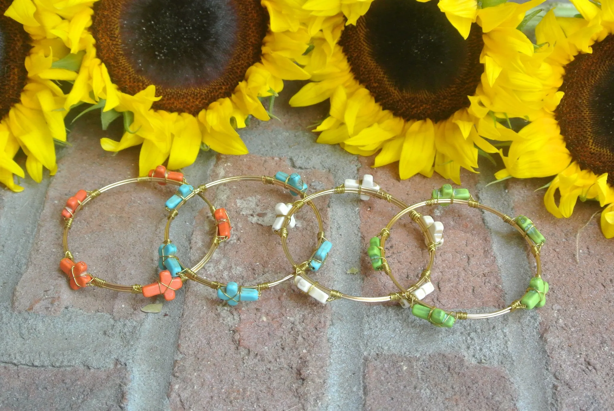 Stone Cross Turquoise Bangle Bracelet
