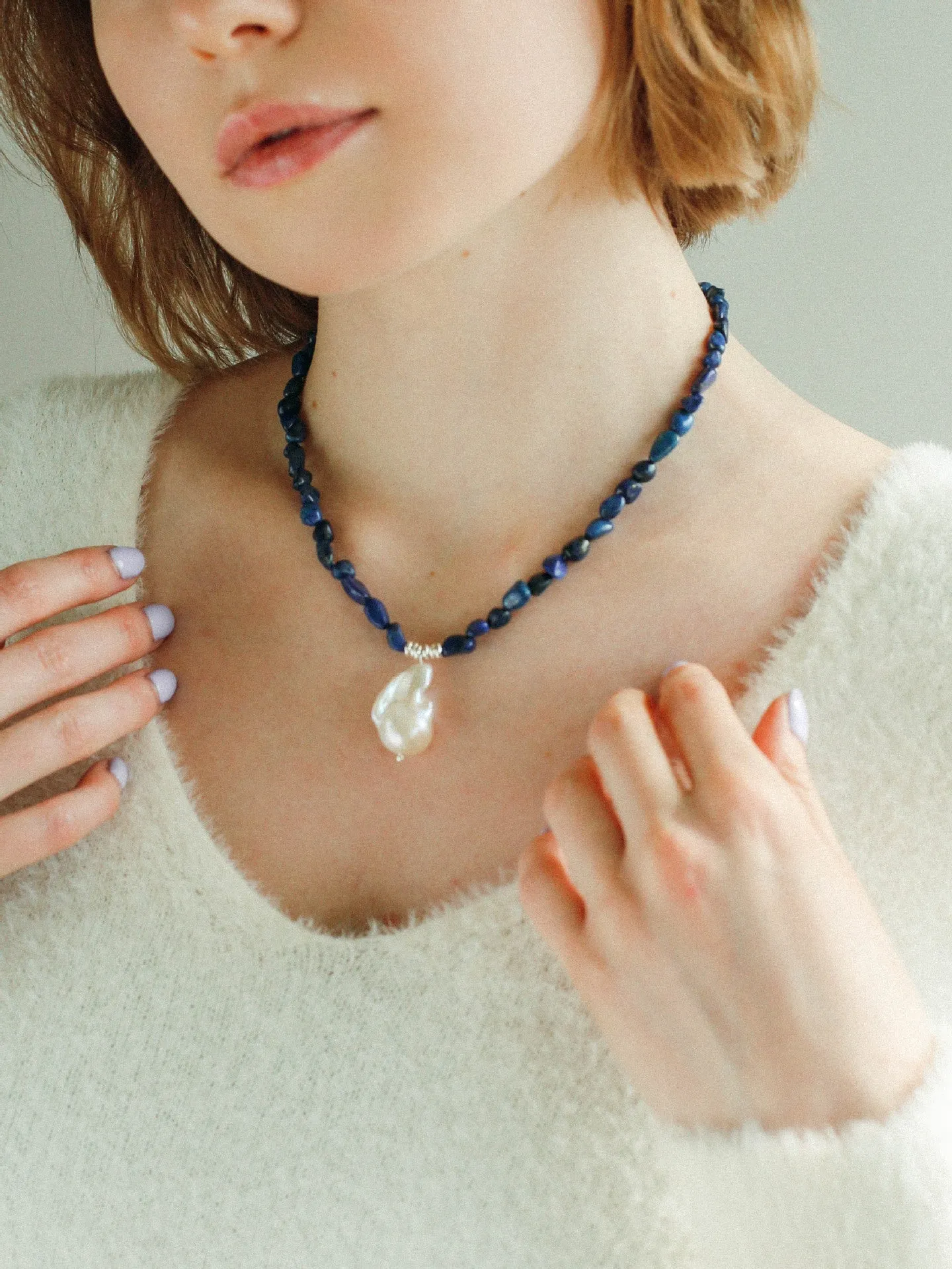 Stunning Lapis Lazuli Baroque Pearl Pendant Necklace