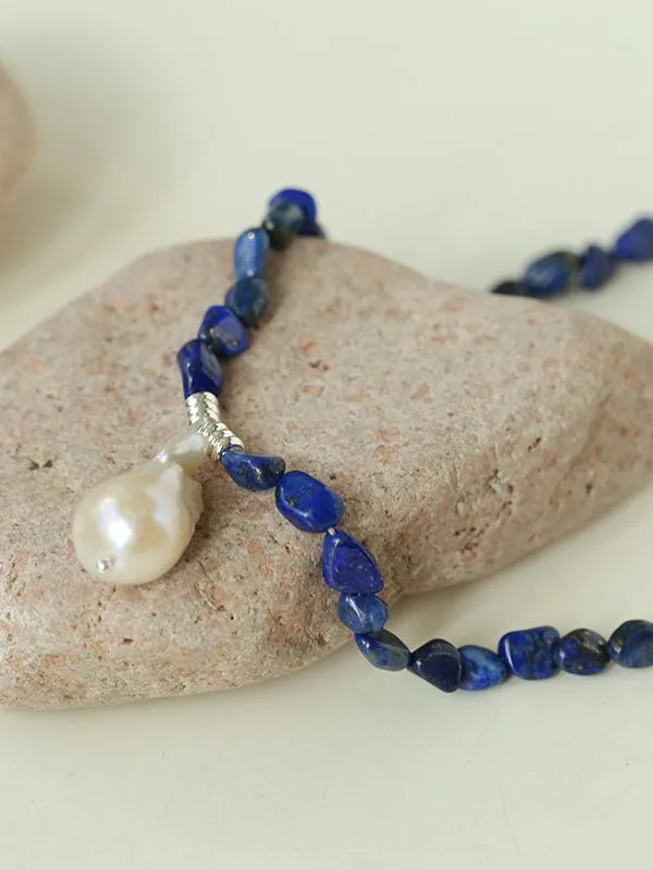 Stunning Lapis Lazuli Baroque Pearl Pendant Necklace