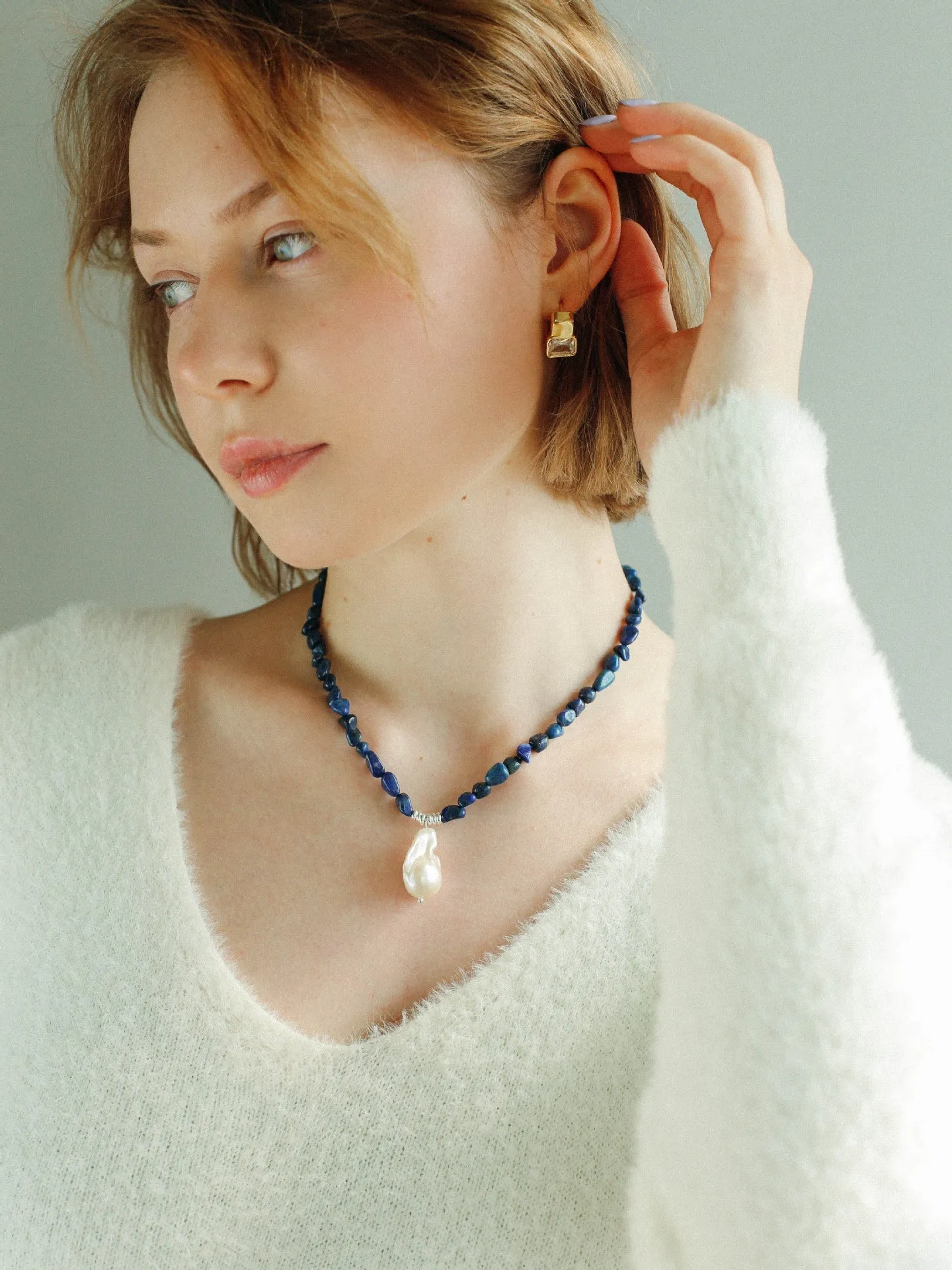 Stunning Lapis Lazuli Baroque Pearl Pendant Necklace