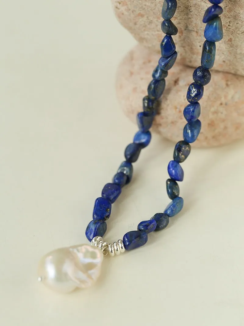 Stunning Lapis Lazuli Baroque Pearl Pendant Necklace