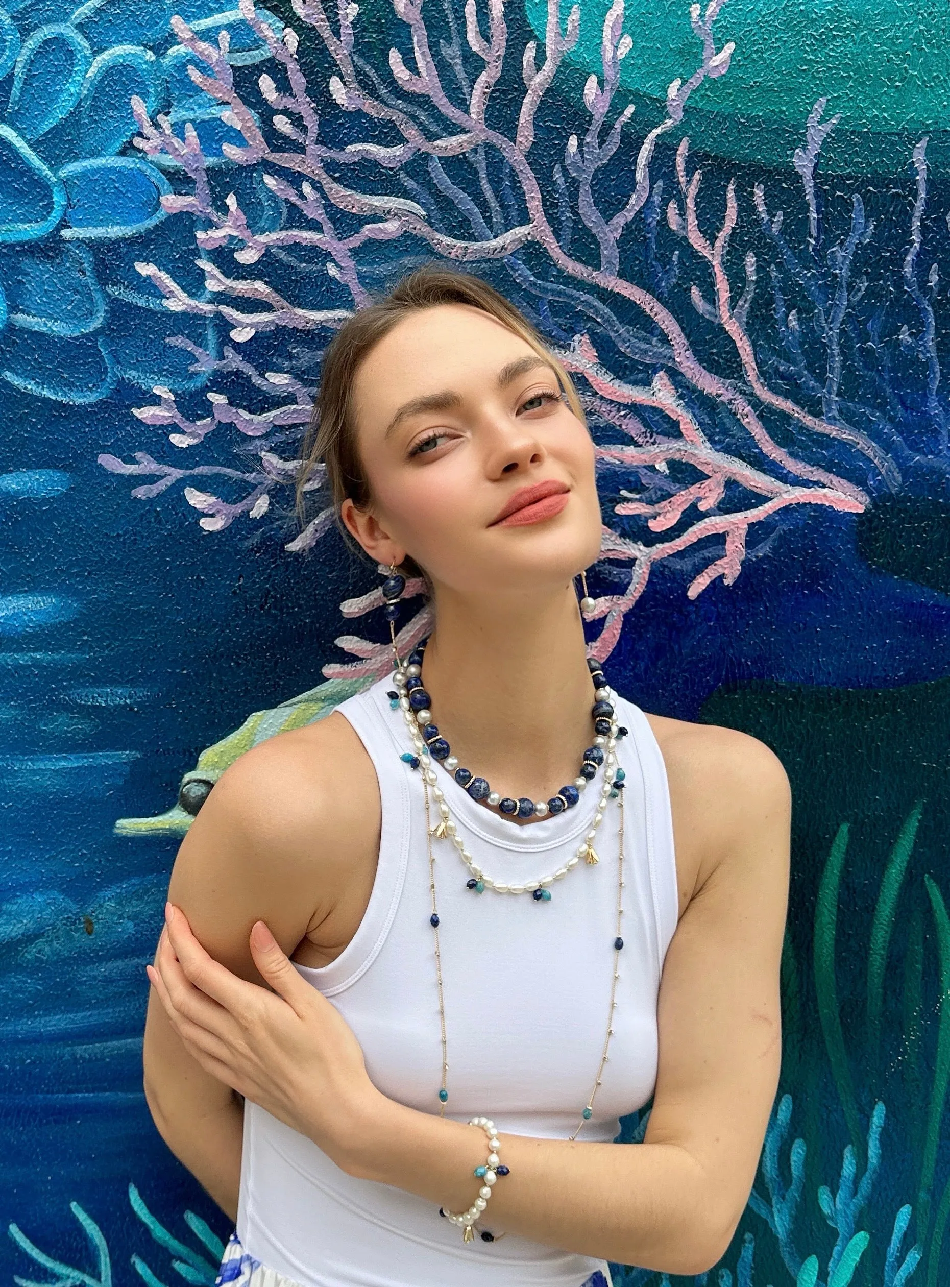 Stunning Lapis with Gray Freshwater Pearls Chunky Necklace LN039