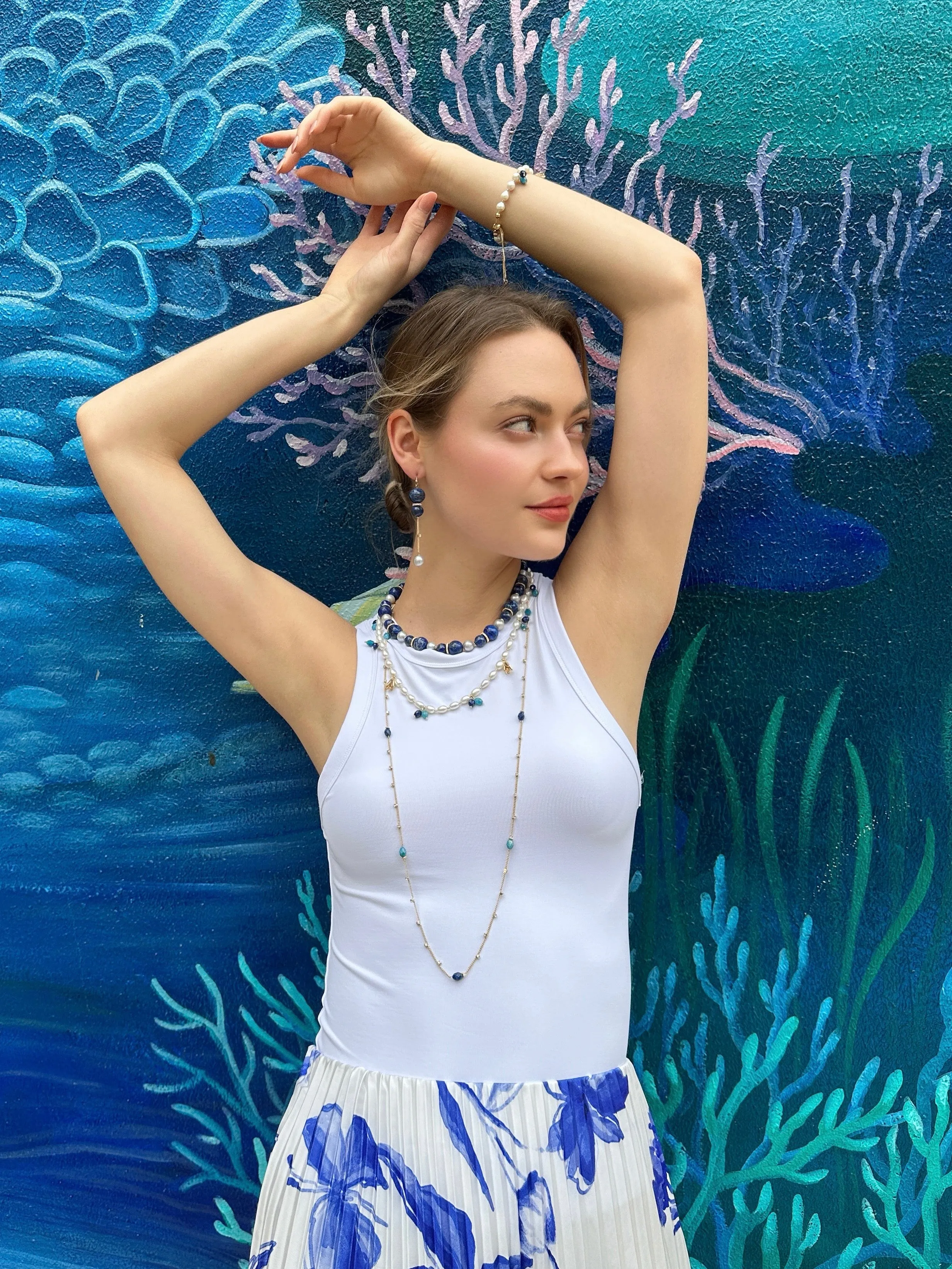Stunning Lapis with Gray Freshwater Pearls Chunky Necklace LN039