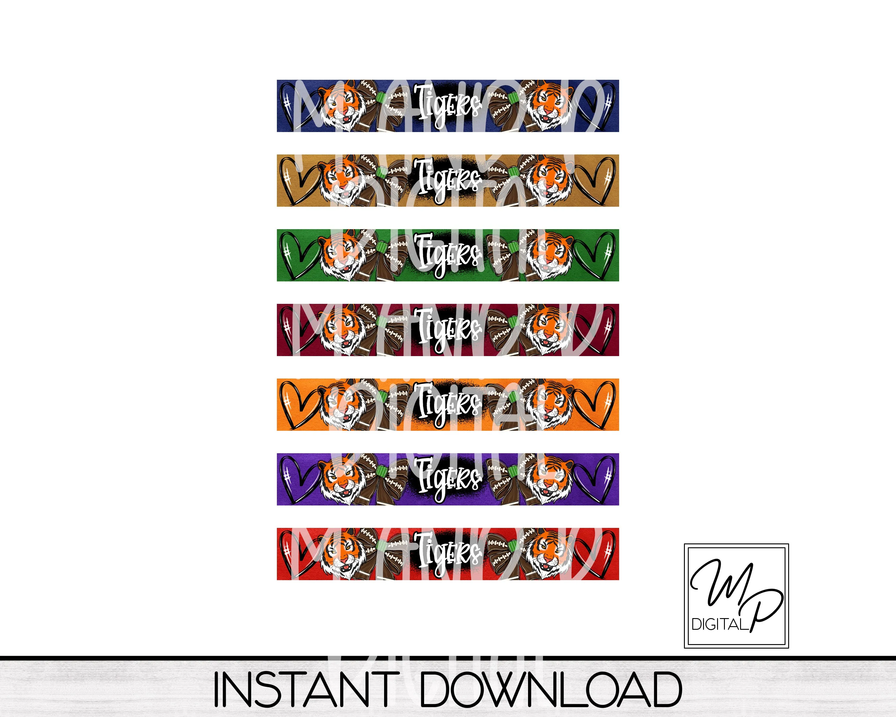 Tiger Football Team Spirit Acrylic Cuff Bracelet PNG Design for Sublimation, 8 Team Colors, Digital Download
