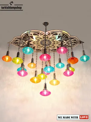 Turkish Pattern Chandelier 19 Globe Multicolor Ovall