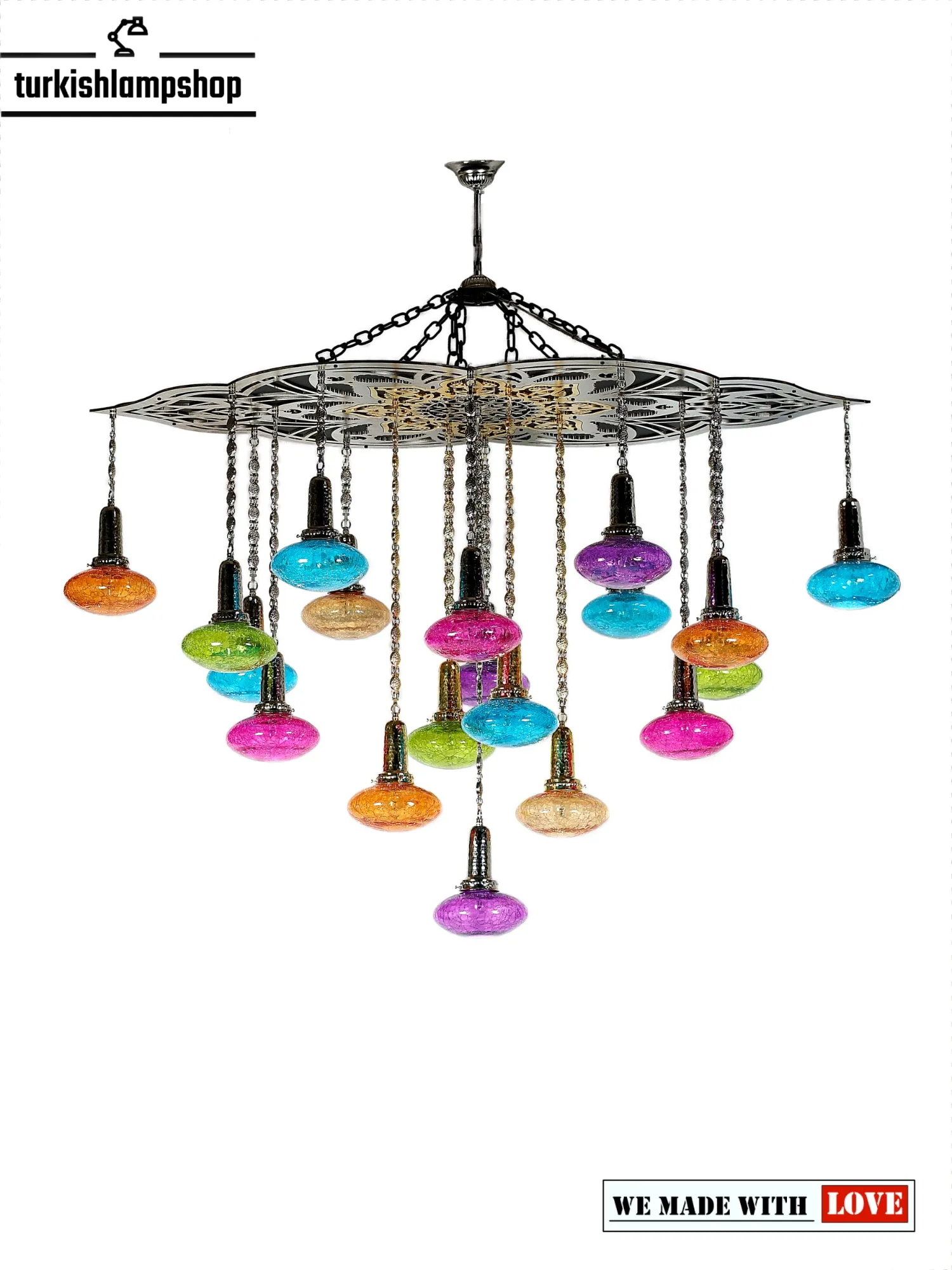 Turkish Pattern Chandelier 19 Globe Multicolor Ovall