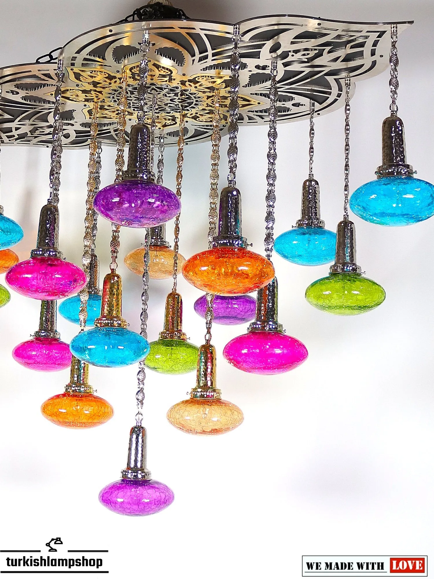 Turkish Pattern Chandelier 19 Globe Multicolor Ovall