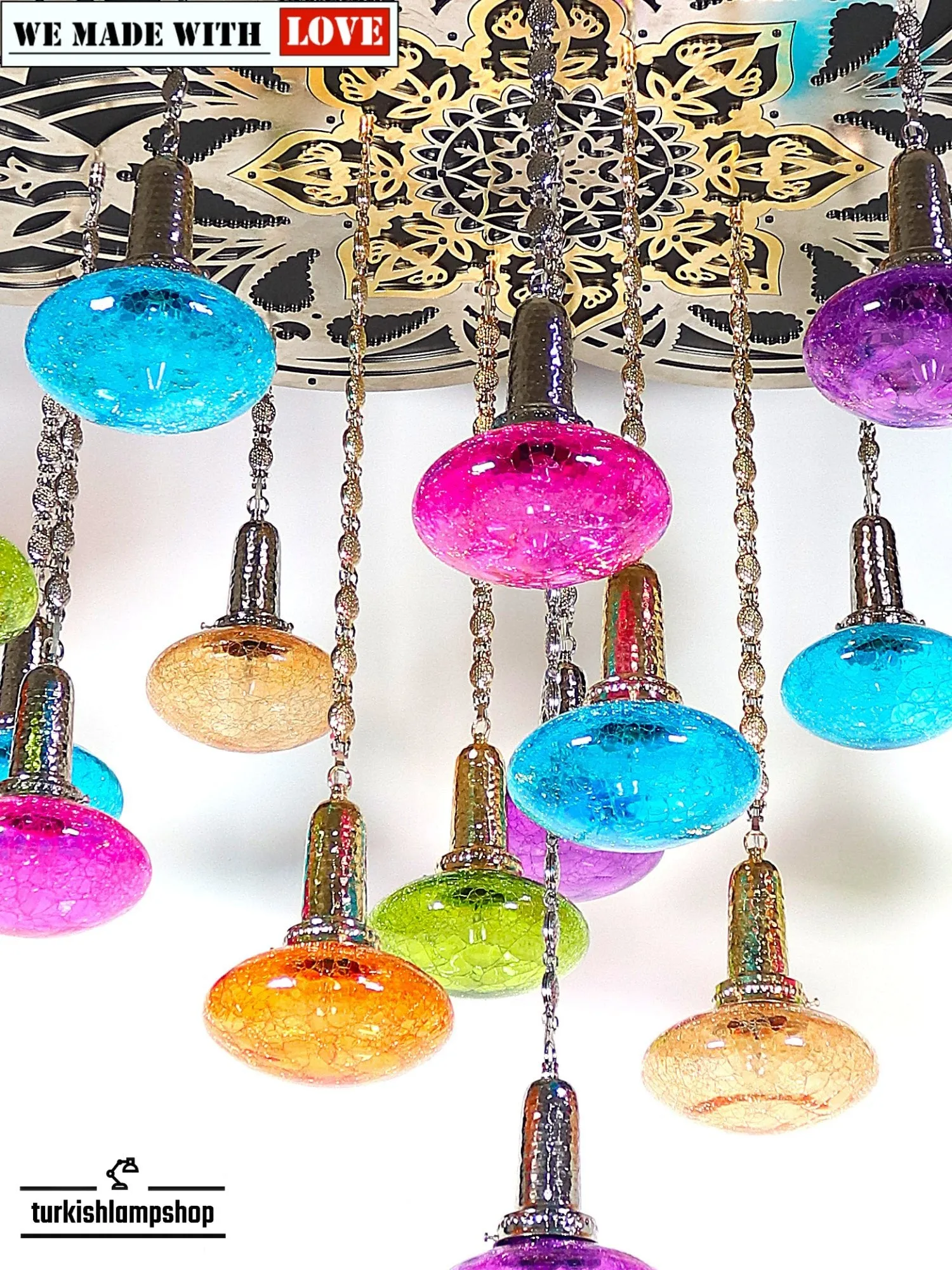Turkish Pattern Chandelier 19 Globe Multicolor Ovall