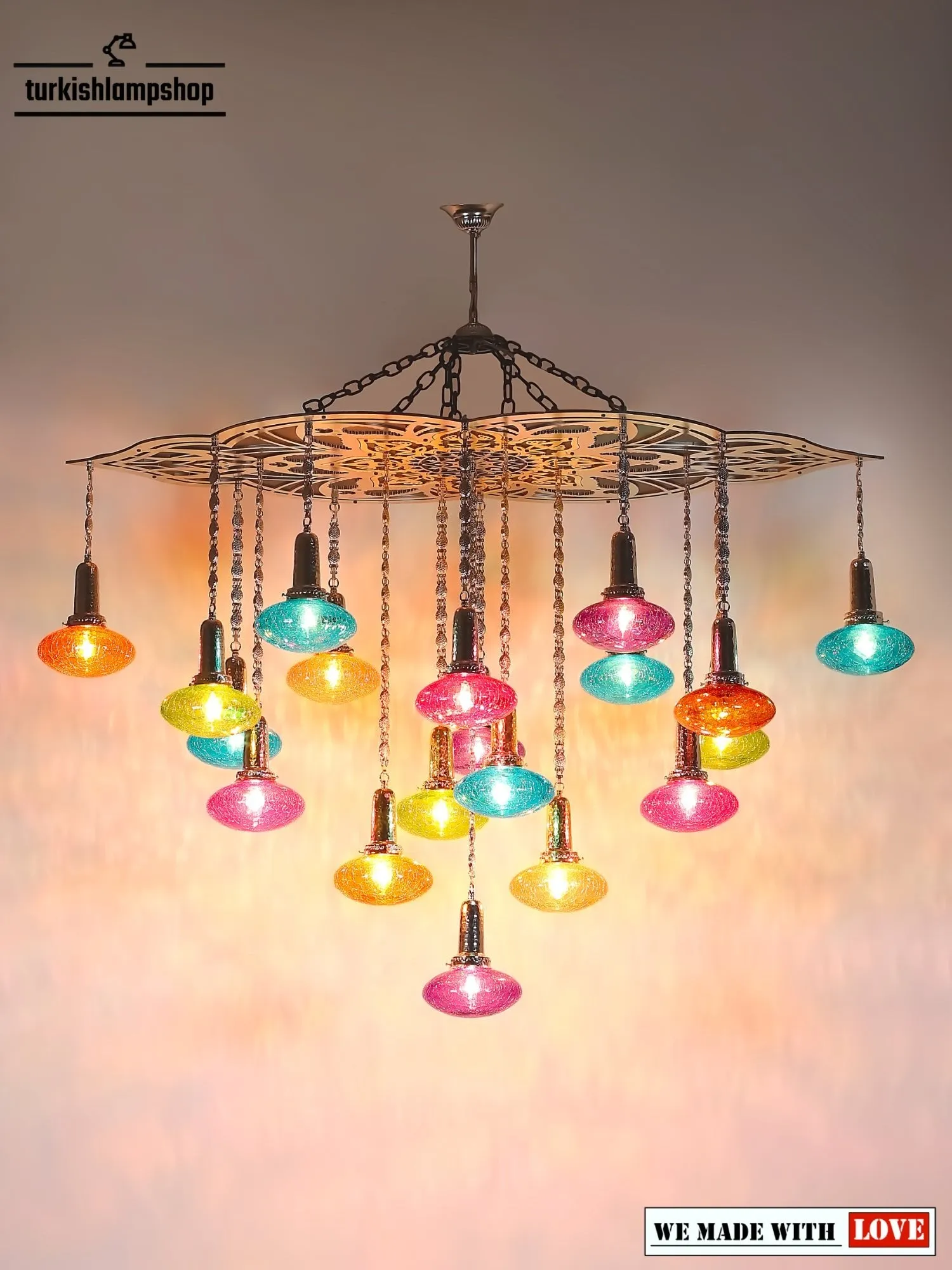 Turkish Pattern Chandelier 19 Globe Multicolor Ovall