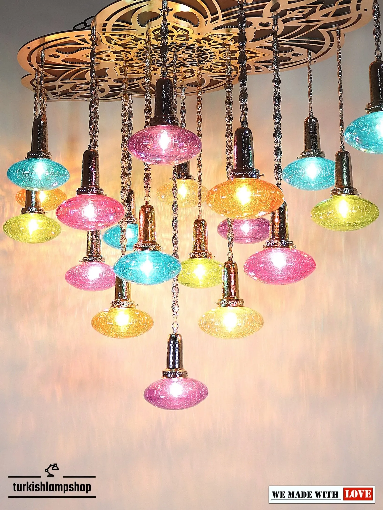 Turkish Pattern Chandelier 19 Globe Multicolor Ovall